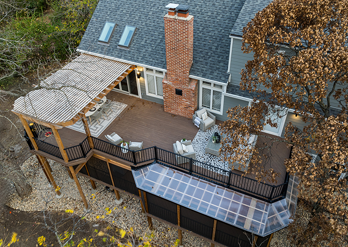 Overlooking a home from the backside after a deck remodel in Overland Park